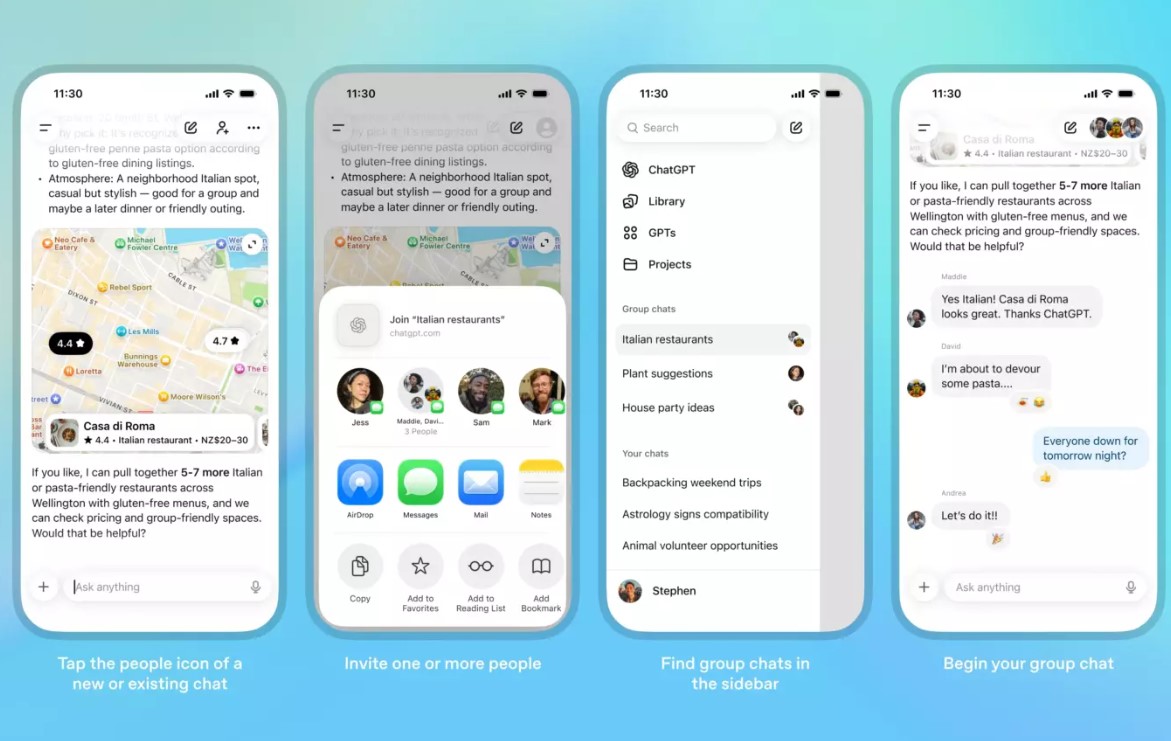 OpenAI запустила групповые чаты в ChatGPT с поддержкой до 20 участников