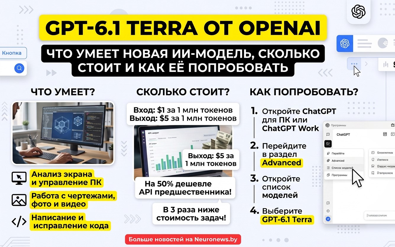 GPT-6.1 Terra от OpenAI: что умеет новая ИИ-модель, сколько стоит и как её попробовать