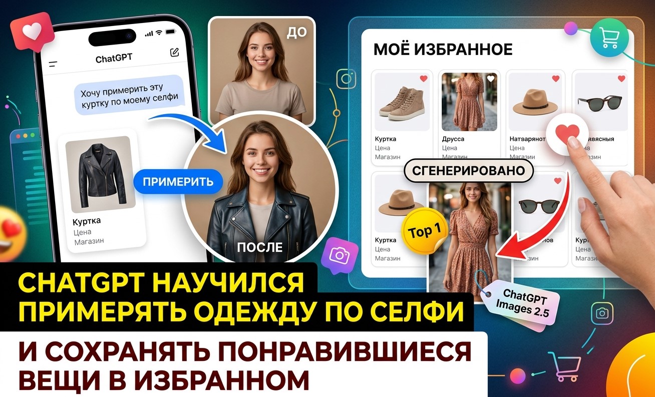 ChatGPT научился примерять одежду по селфи и сохранять понравившиеся вещи в избранном